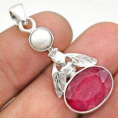 925 silver 6.22cts natural red ruby white pearl honey bee pendant t73886