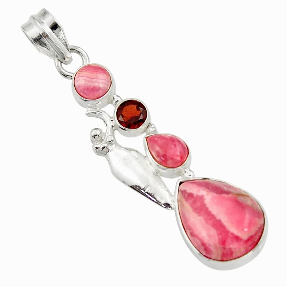 925 silver 13.77cts natural rhodochrosite inca rose (argentina) pendant d43020