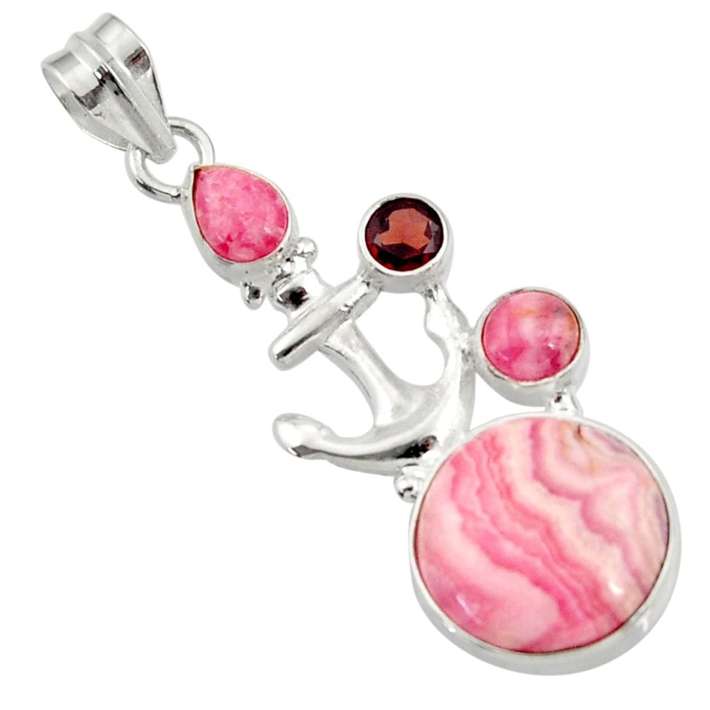 925 silver 13.79cts natural rhodochrosite inca rose anchor charm pendant d43008