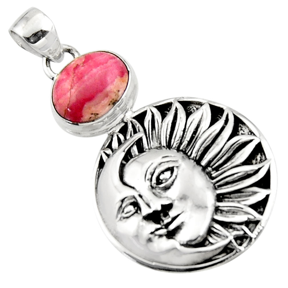 925 silver 4.97cts natural rhodochrosite inca rose moon face pendant r52804