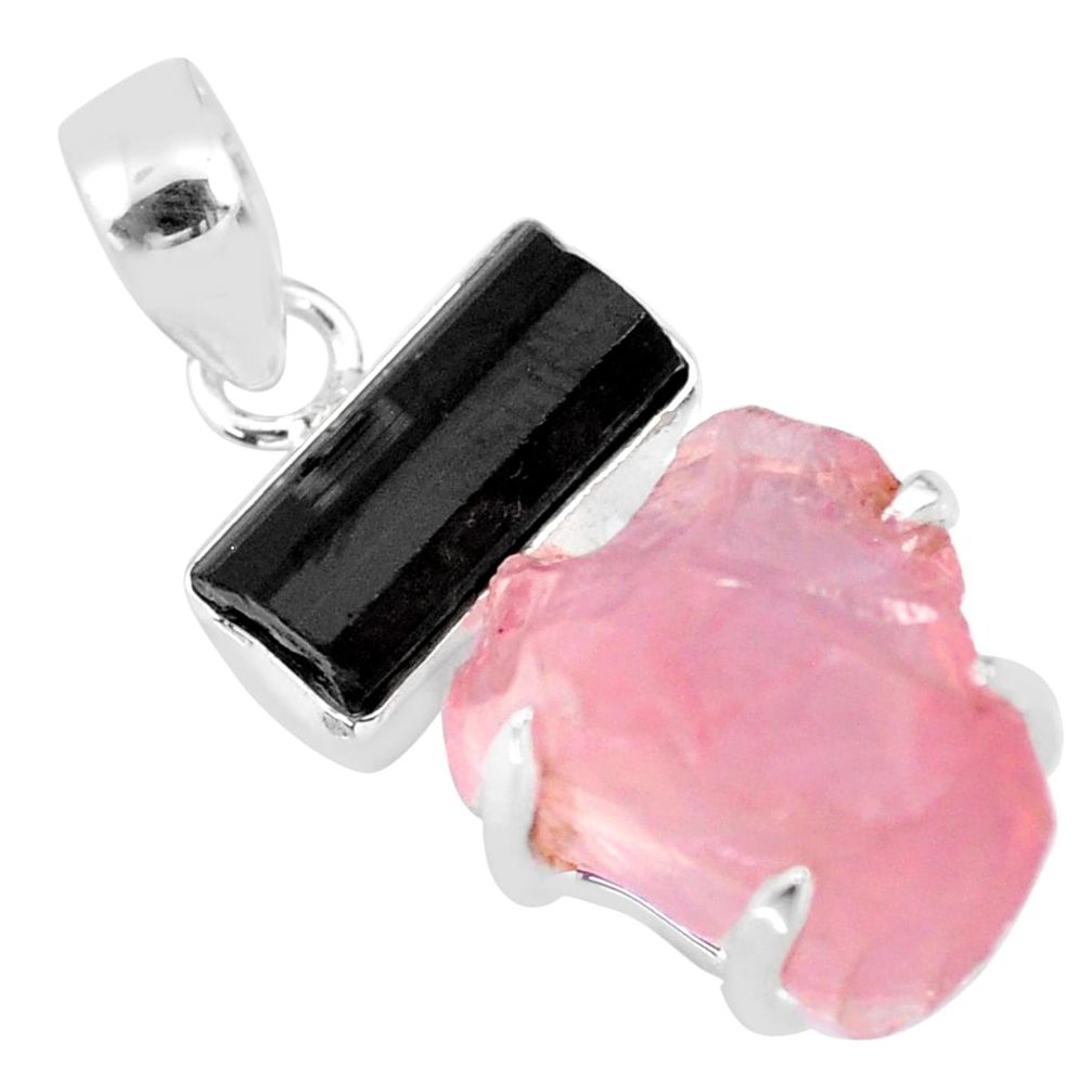 925 silver 17.91cts natural rose quartz raw tourmaline rough pendant r83034