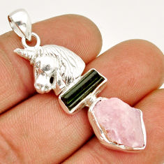 925 silver 10.39cts natural rose quartz tourmaline rough horse pendant y2672