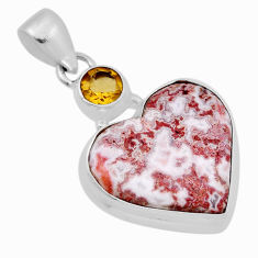925 silver 15.02cts natural rosetta stone jasper heart citrine pendant n29160