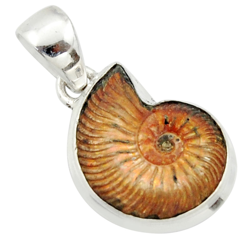 925 silver 13.55cts natural russian jurassic opal ammonite fancy pendant r40084