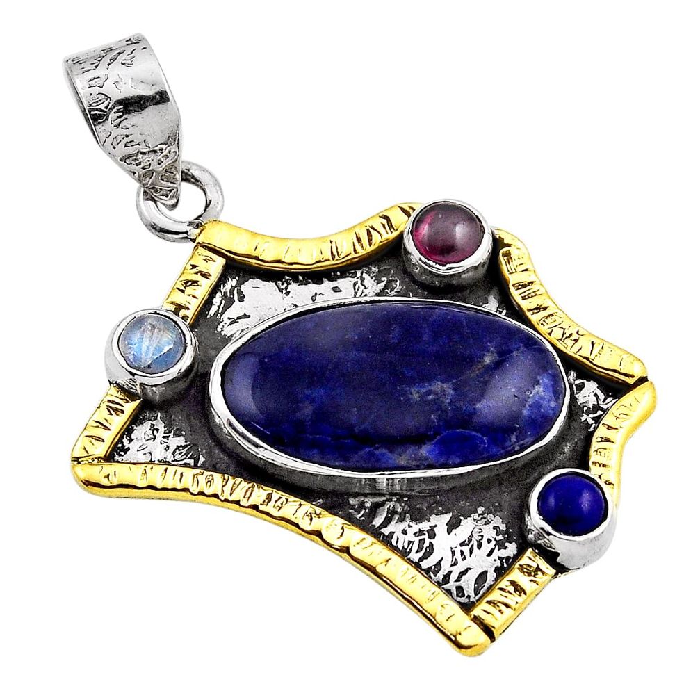 925 silver 8.93cts natural sapphire moonstone lapis garnet gold pendant n25668