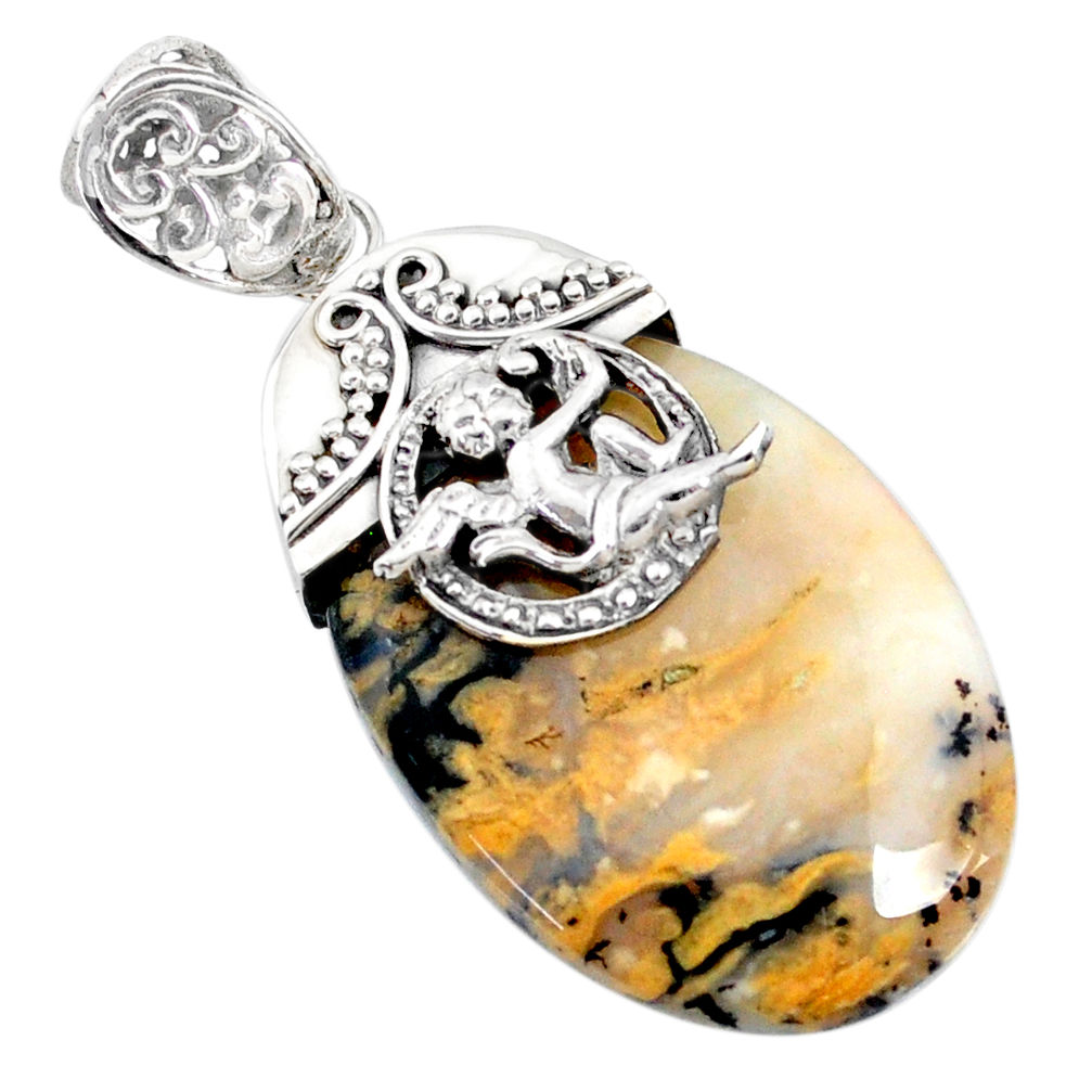 925 silver 32.65cts natural scenic russian dendritic agate angel pendant r72883