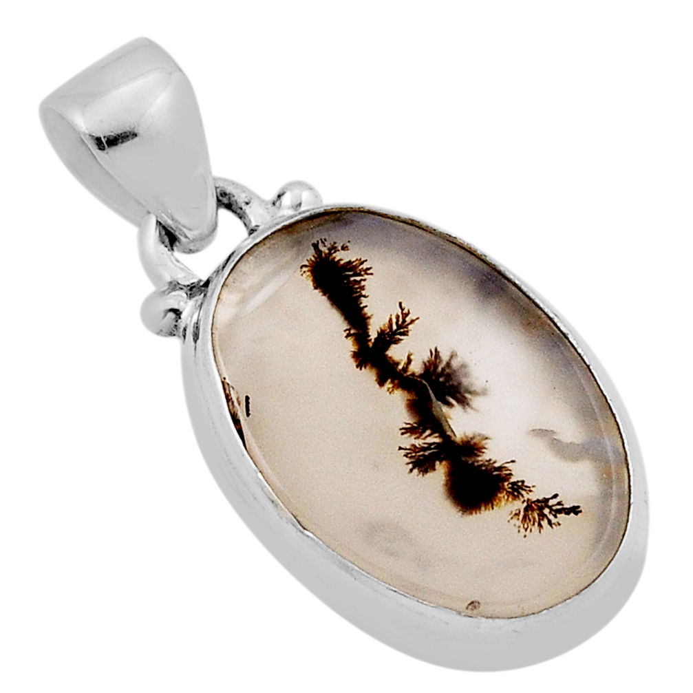 925 silver 7.89cts natural scenic russian dendritic agate oval pendant n34870