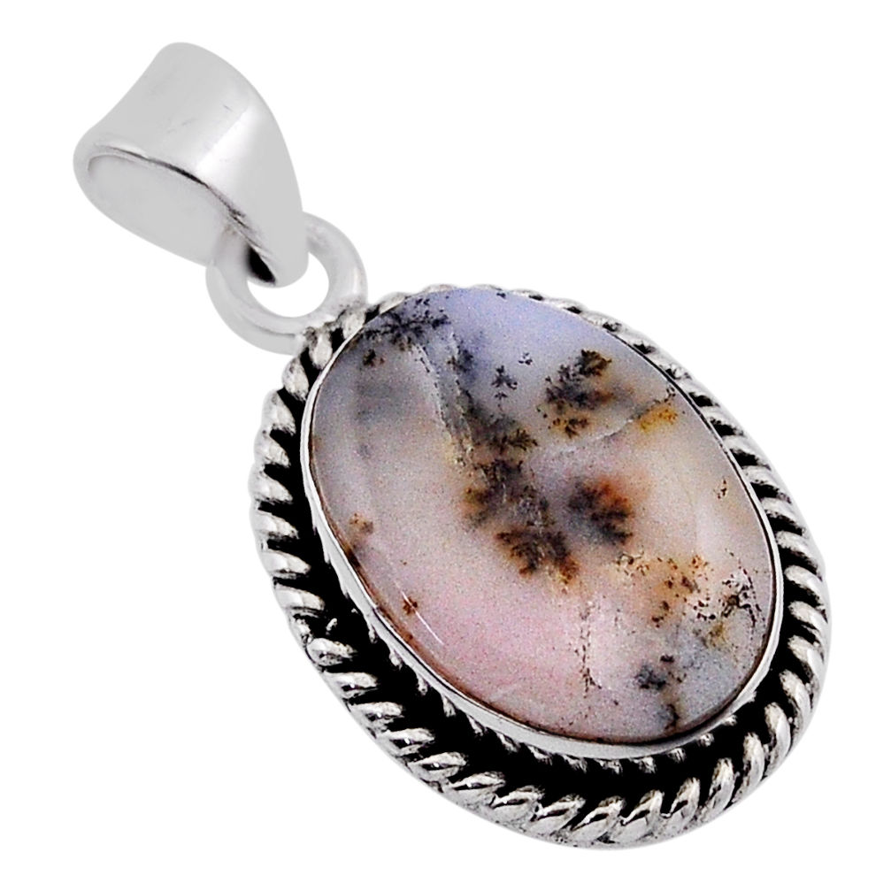 925 silver 7.66cts natural scenic russian dendritic agate oval pendant n40099