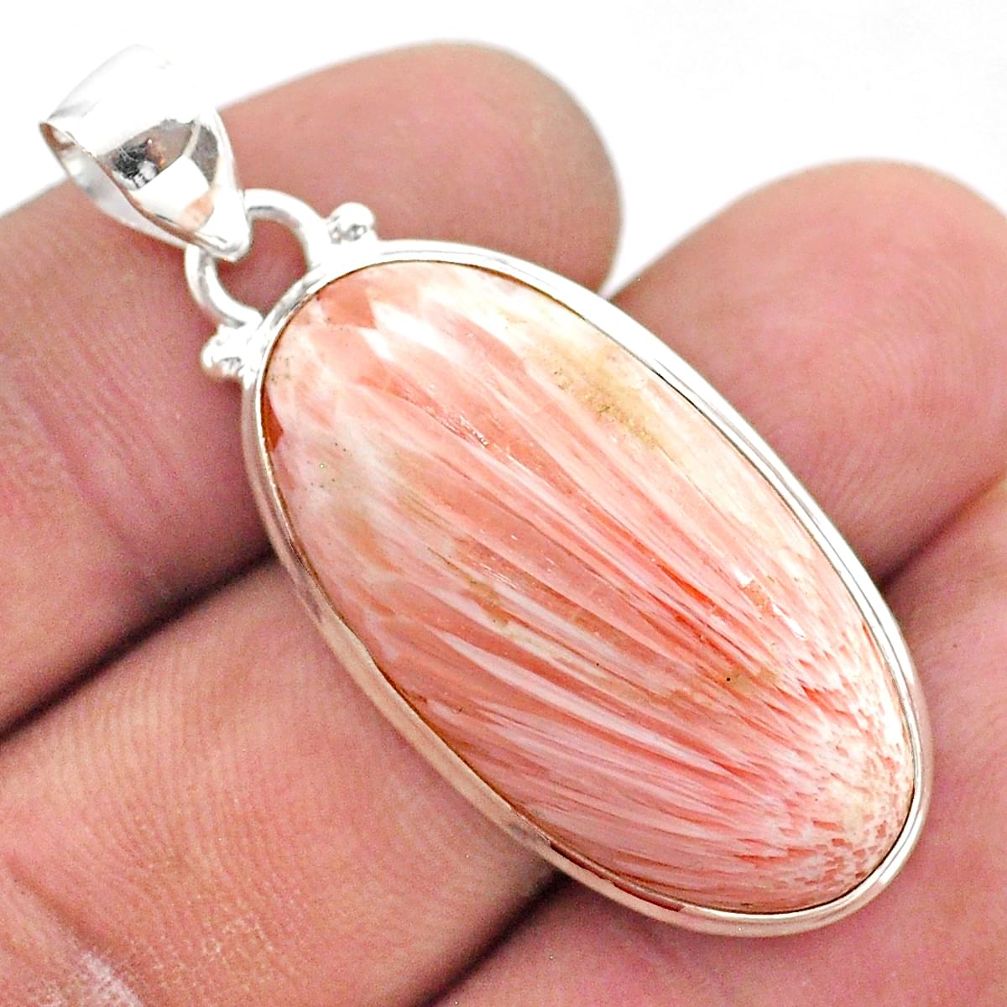 925 silver 18.68cts natural scolecite high vibration crystal oval pendant t42536