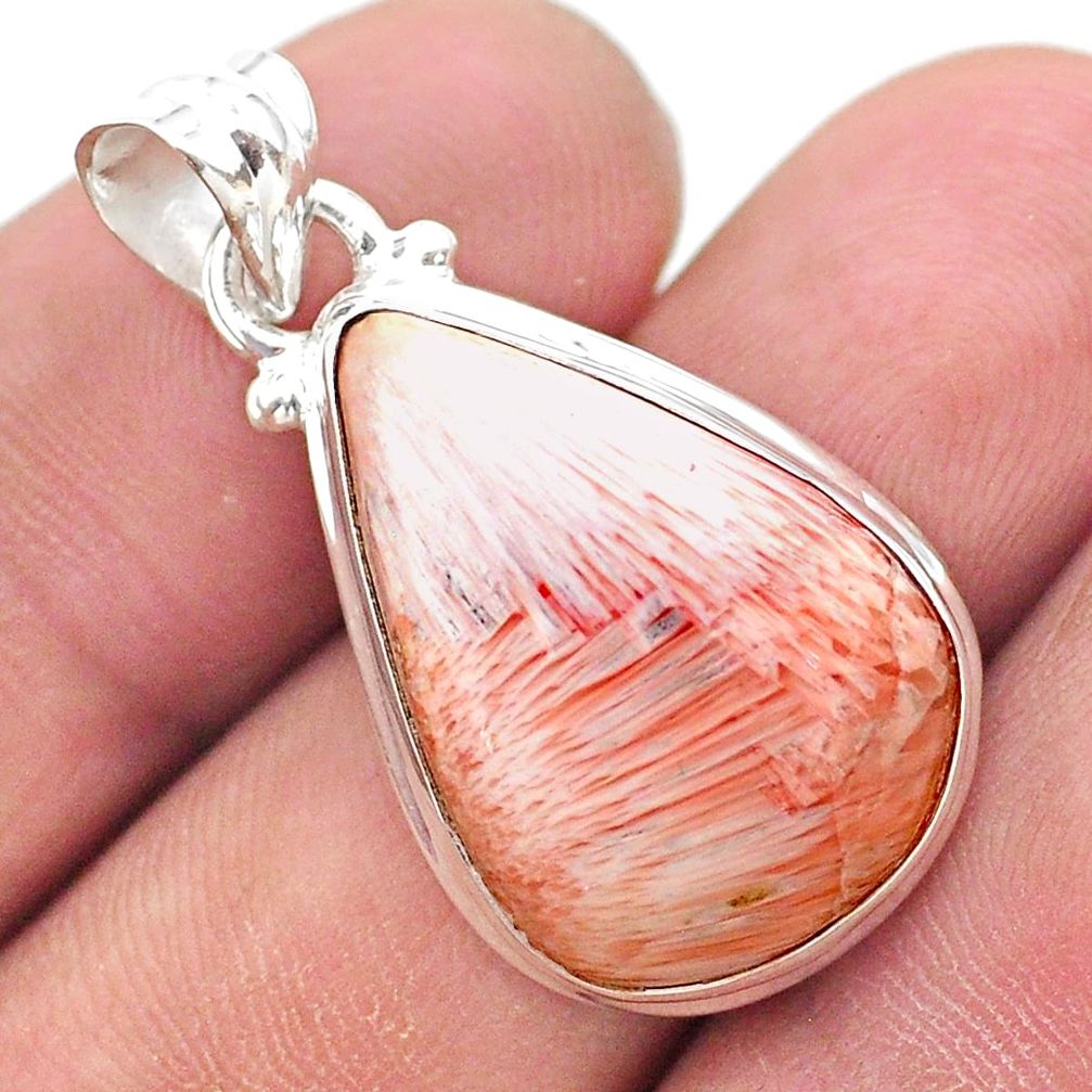 925 silver 14.23cts natural scolecite high vibration crystal pear pendant t26617