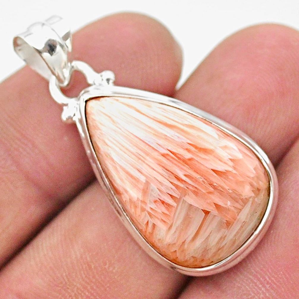 925 silver 14.68cts natural scolecite high vibration crystal pear pendant t26627