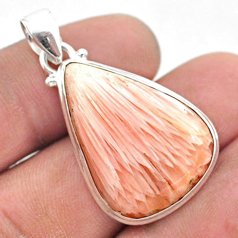 925 silver 16.55cts natural scolecite high vibration crystal pear pendant t42509