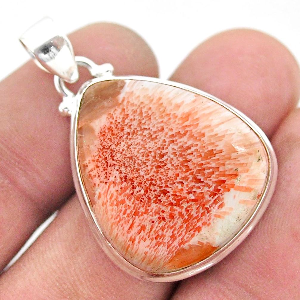 925 silver 22.02cts natural scolecite high vibration crystal pear pendant t42518