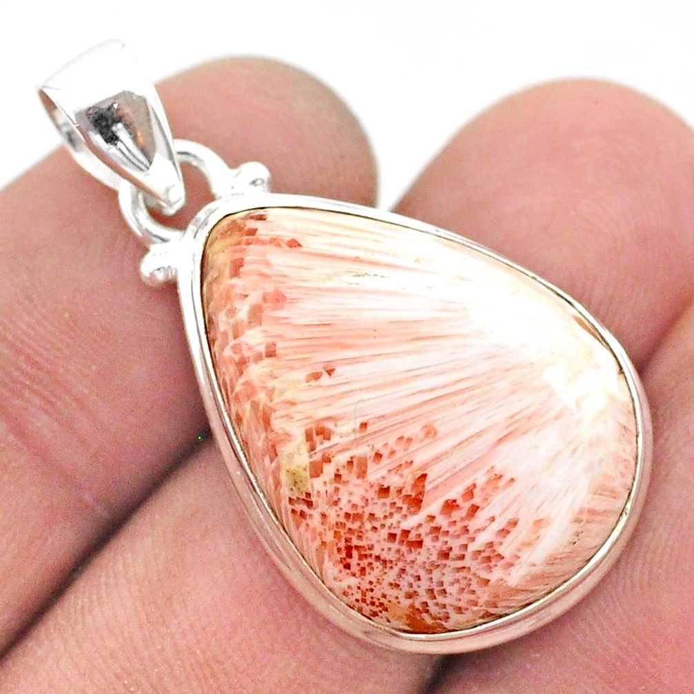 925 silver 16.18cts natural scolecite high vibration crystal pear pendant t42523