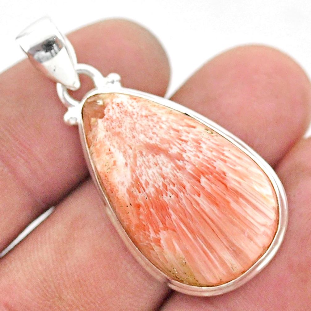 925 silver 16.60cts natural scolecite high vibration crystal pear pendant t42526