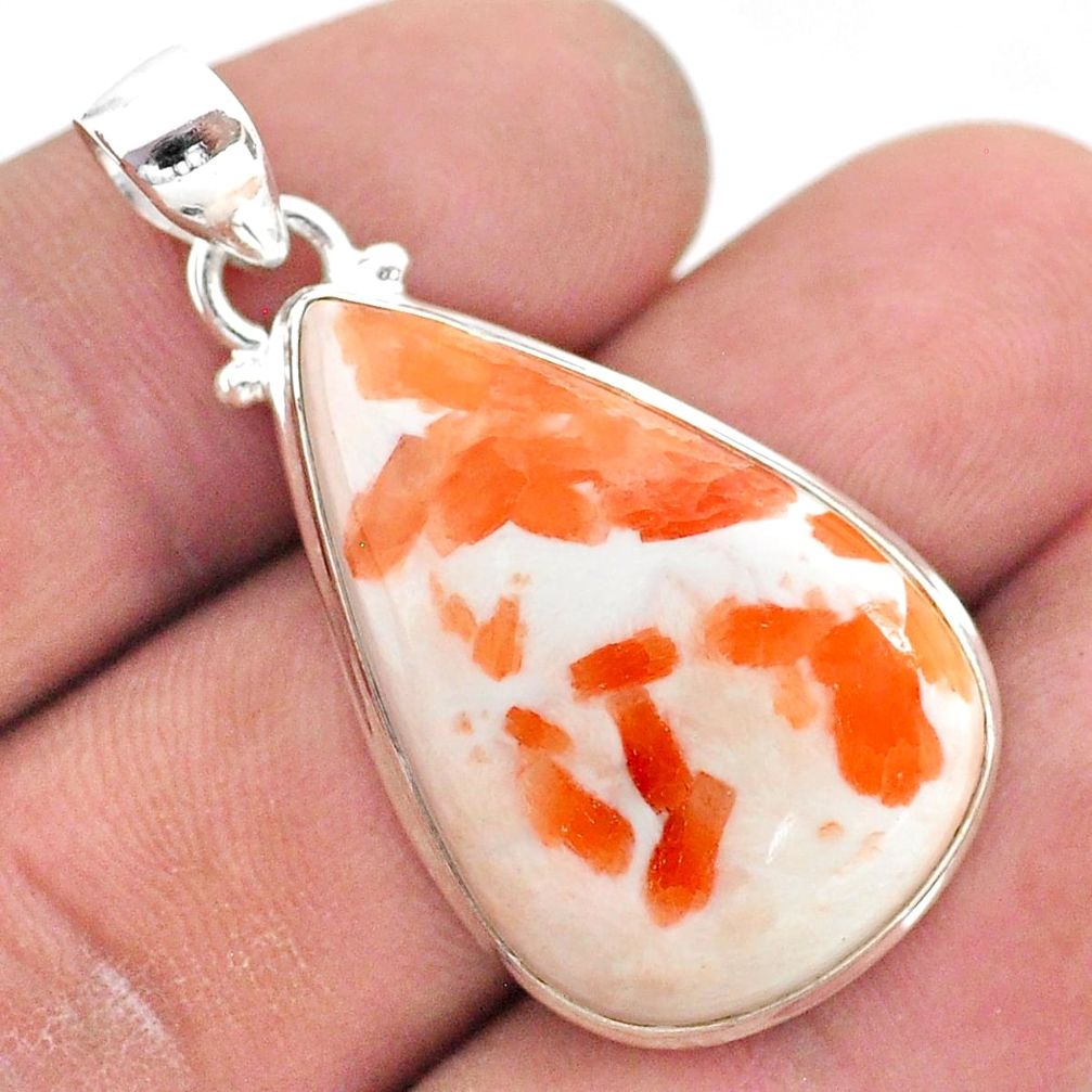 925 silver 17.57cts natural scolecite high vibration crystal pear pendant t42529