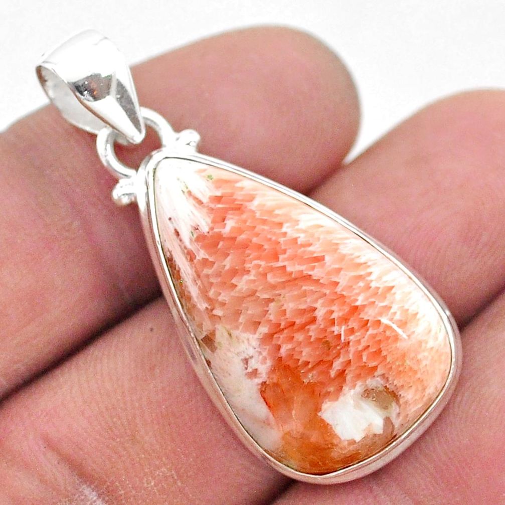 925 silver 16.20cts natural scolecite high vibration crystal pear pendant t42554