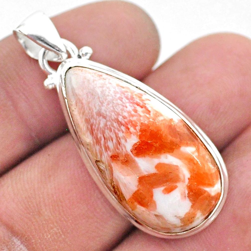 925 silver 16.18cts natural scolecite high vibration crystal pear pendant t42556