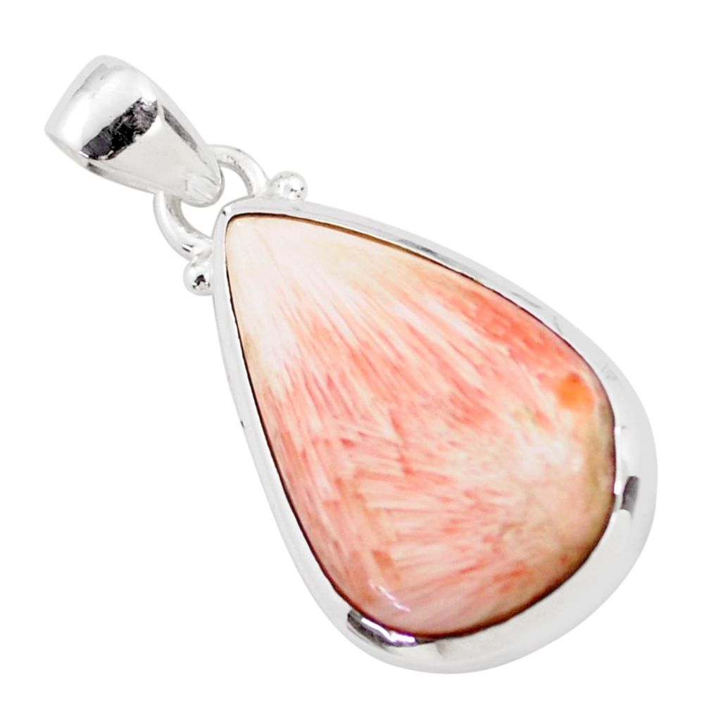 925 silver 14.65cts natural scolecite high vibration crystal pear pendant t78713