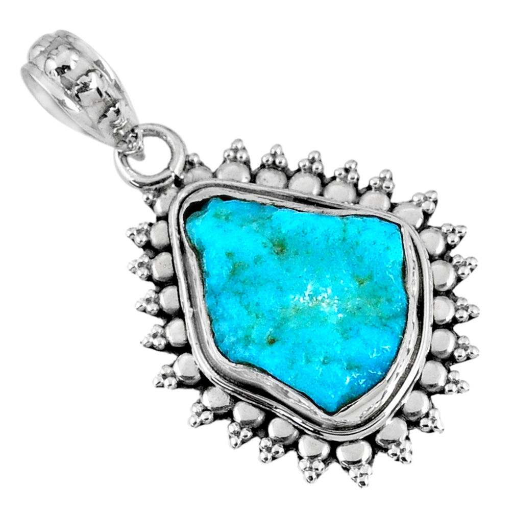 925 silver 8.09cts natural sleeping beauty turquoise rough fancy pendant r62277
