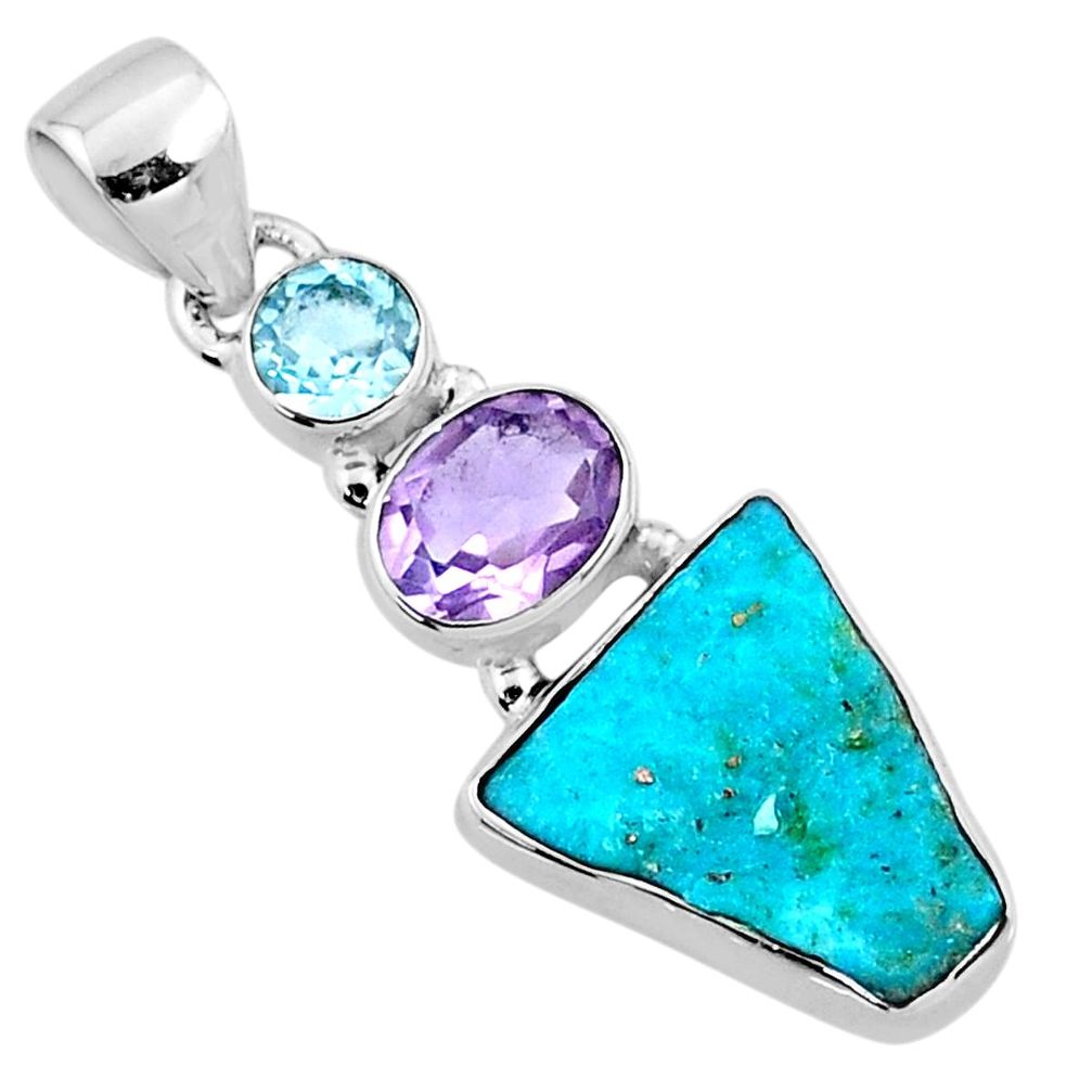 925 silver 9.75cts natural sleeping beauty turquoise raw topaz pendant r66908
