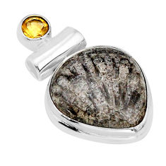 925 silver 14.57cts natural stingray coral from alaska citrine pendant y66533