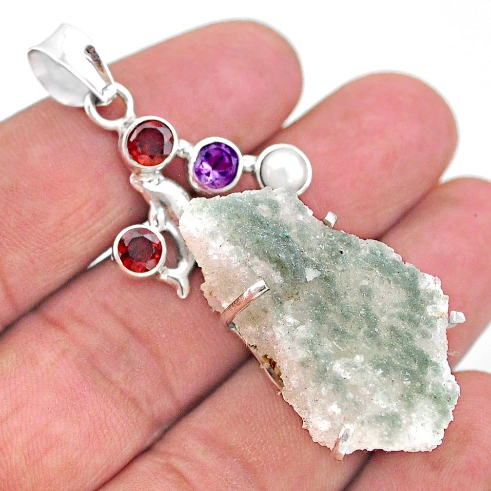 925 silver 41.25cts natural sunshine druzy fancy shape dolphin pendant t20828