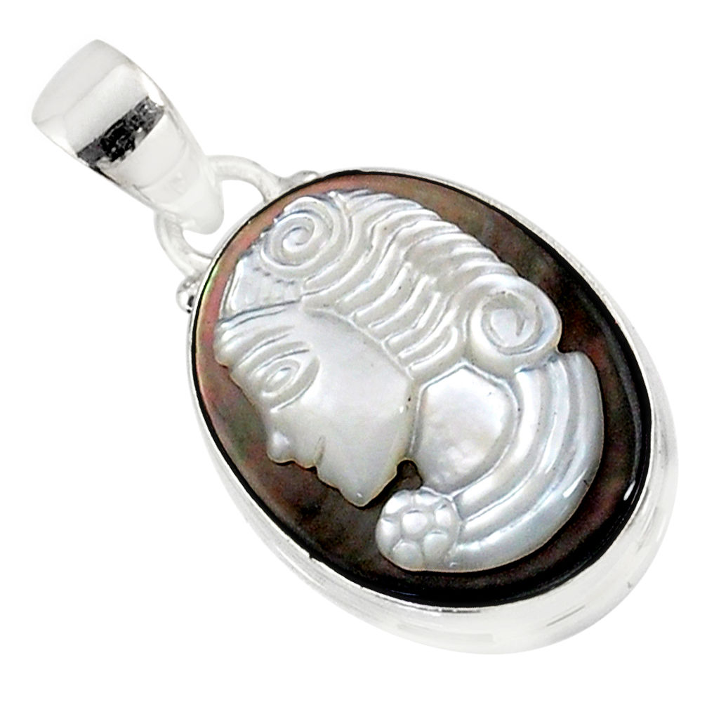 925 silver 11.17cts natural titanium cameo on shell lady face pendant r80380