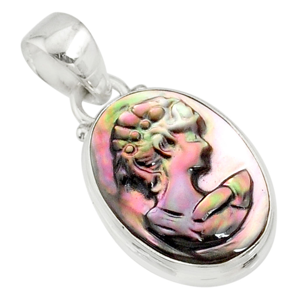 925 silver 8.73cts natural titanium cameo on shell lady face pendant r80395
