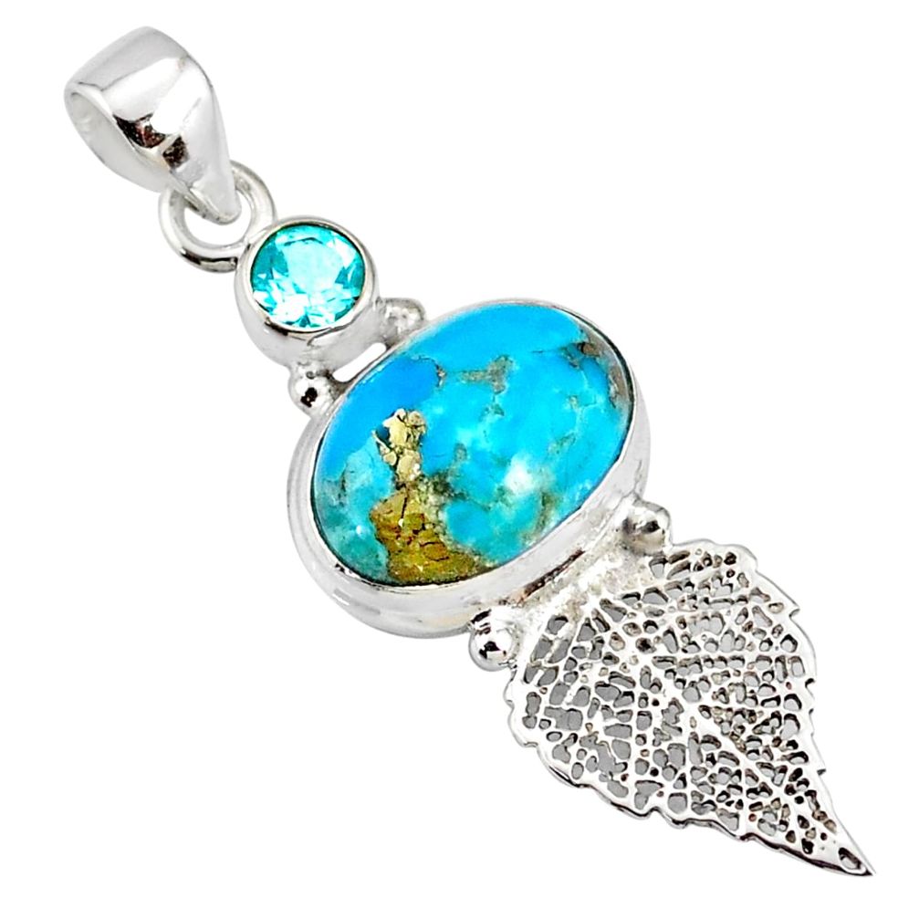 925 silver 7.04cts natural turquoise pyrite deltoid leaf pendant r78100
