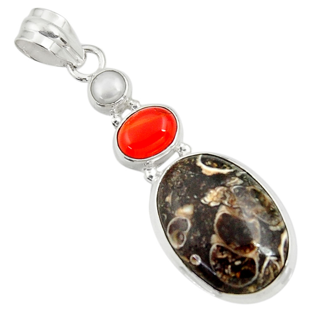 al turritella fossil snail agate cornelian pearl pendant d44588