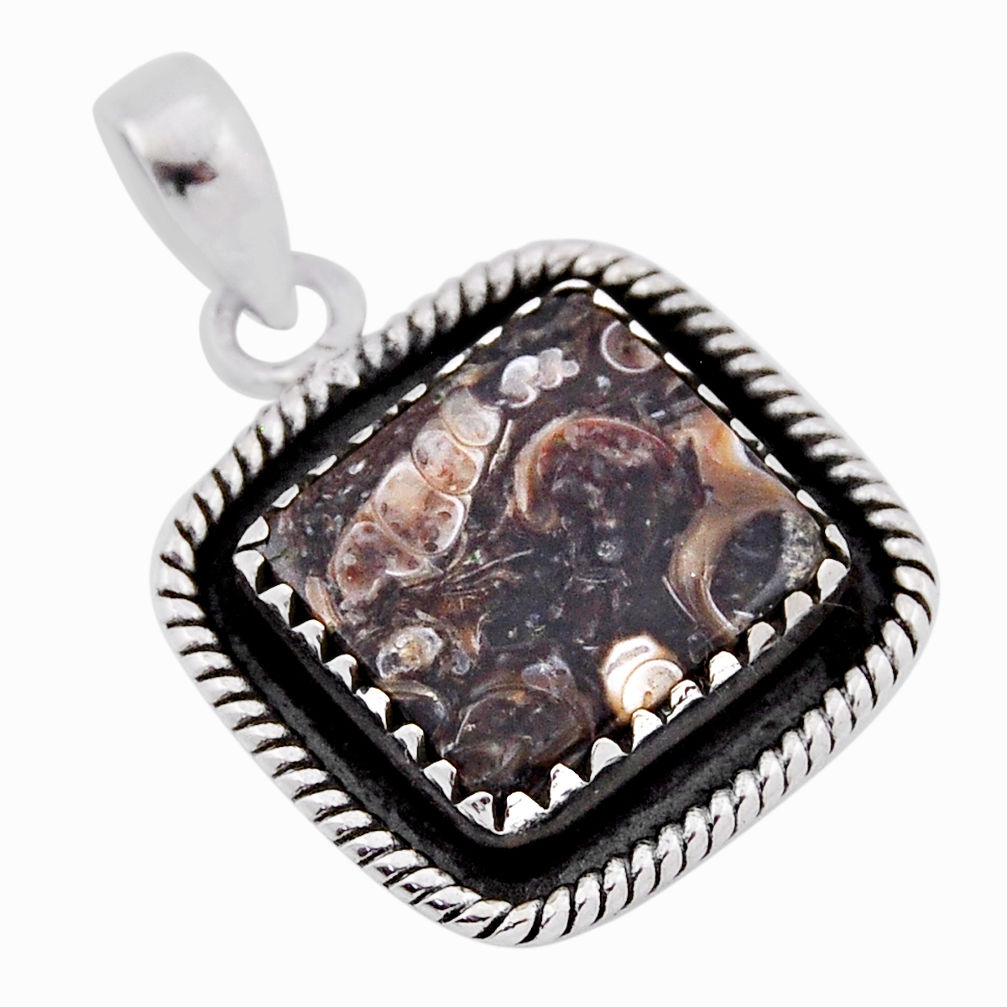 925 silver 11.57cts natural turritella fossil snail agate cushion pendant n35583