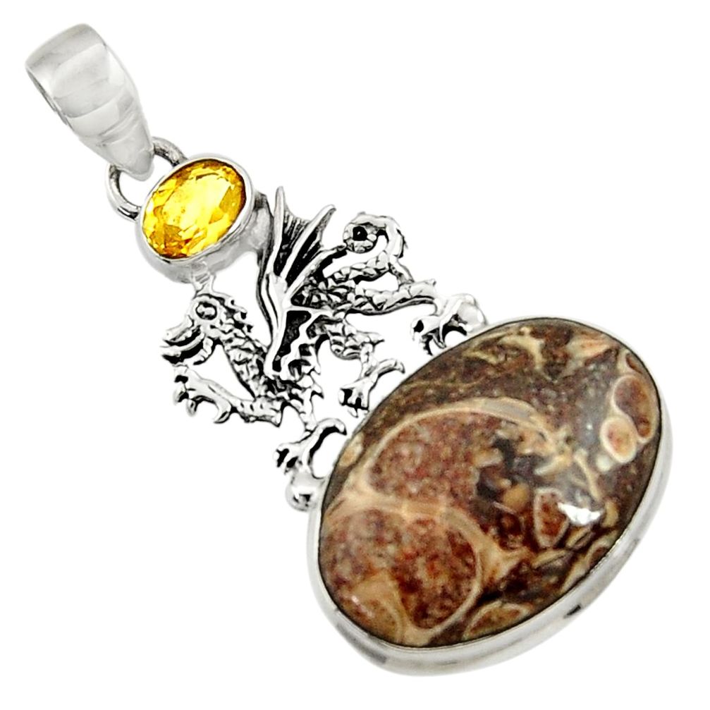 cts natural turritella fossil snail agate dragon pendant d44583