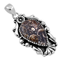 925 silver 13.46cts natural turritella fossil snail agate flower pendant n33135