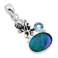 925 silver 3.38cts natural volcano aurora opal oval topaz angel pendant n54026
