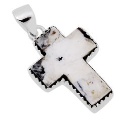 925 silver 8.87cts natural white buffalo turquoise holy cross pendant n31731