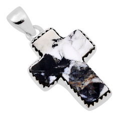 925 silver 8.40cts natural white buffalo turquoise holy cross pendant n31739