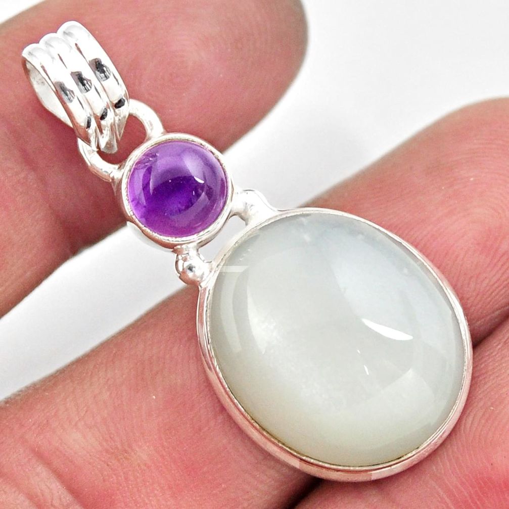 925 silver 21.68cts natural white ceylon moonstone amethyst pendant d41832