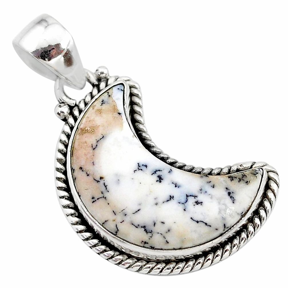 925 silver 13.15cts natural moon dendrite opal (merlinite) fancy pendant t21944