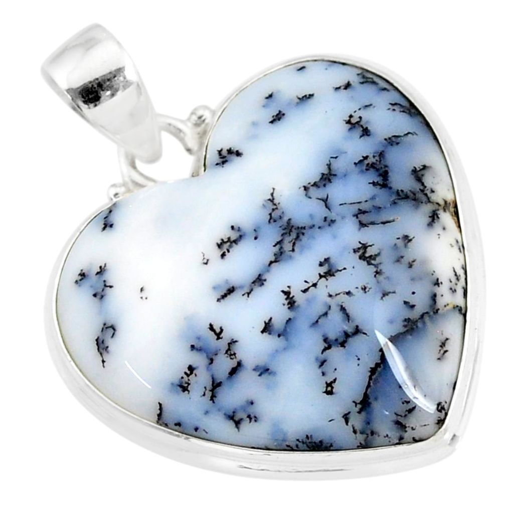 925 silver 15.60cts natural white dendrite opal (merlinite) heart pendant r86271