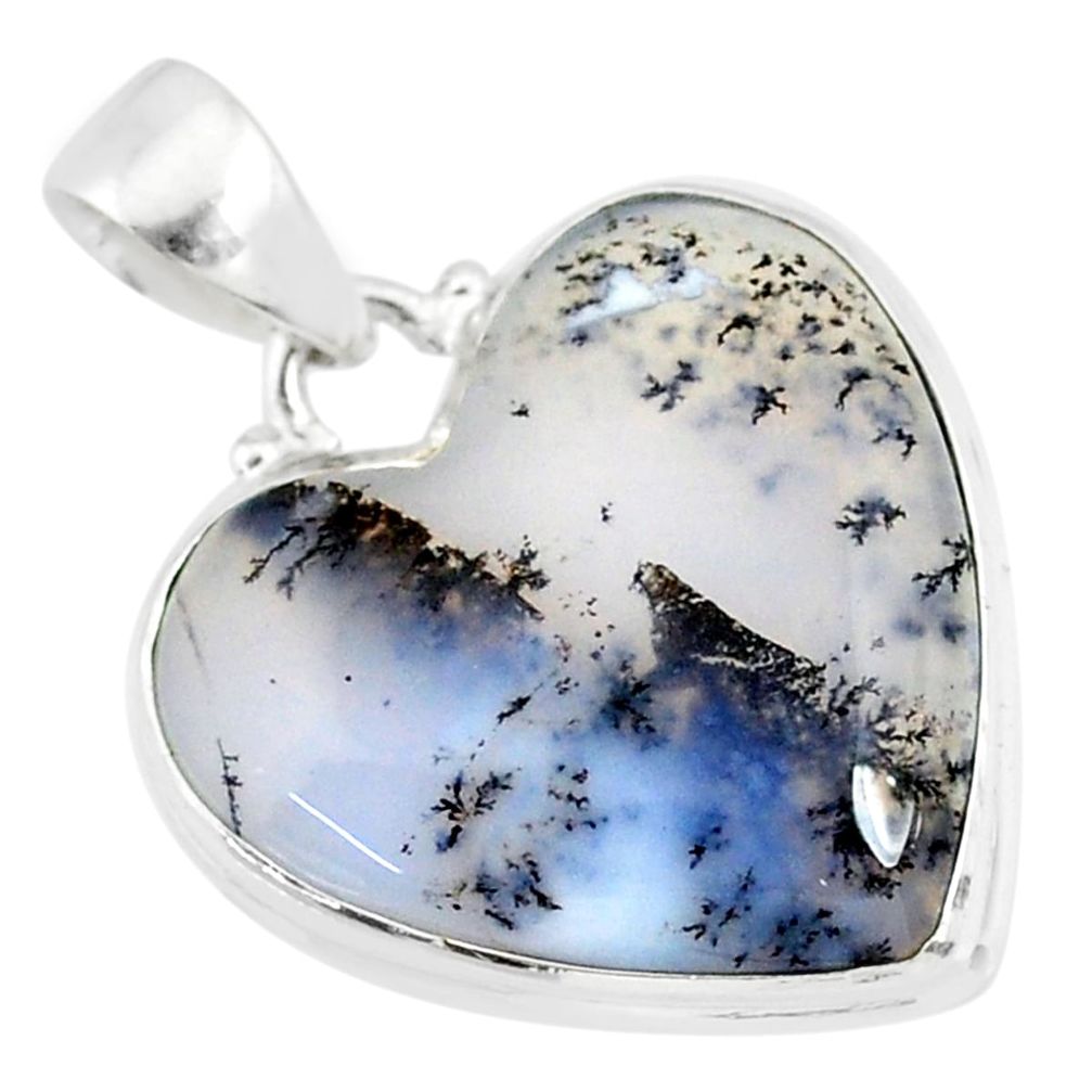 925 silver 14.42cts natural white dendrite opal (merlinite) heart pendant r86279