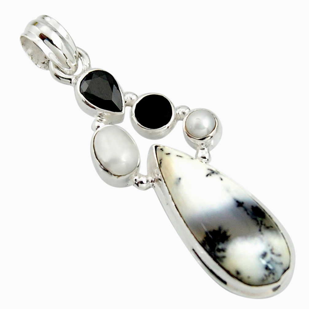 925 silver 13.71cts natural white dendrite opal (merlinite) onyx pendant r25073