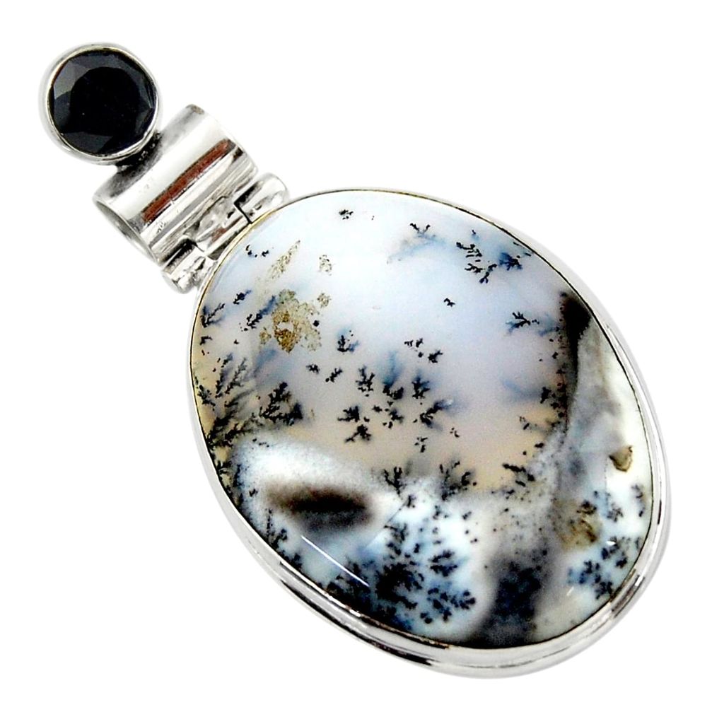 925 silver 26.16cts natural white dendrite opal (merlinite) onyx pendant r32189