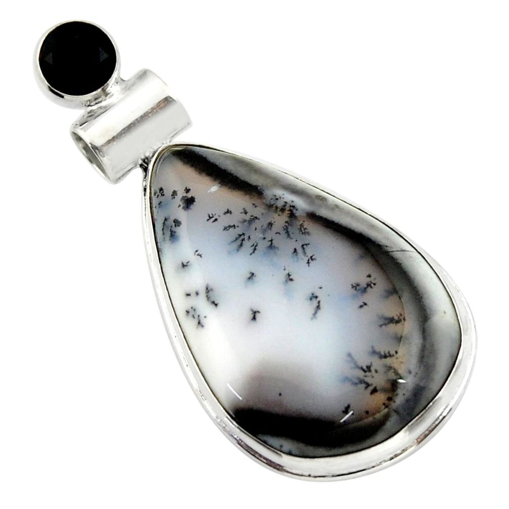 925 silver 25.00cts natural white dendrite opal (merlinite) onyx pendant r32200