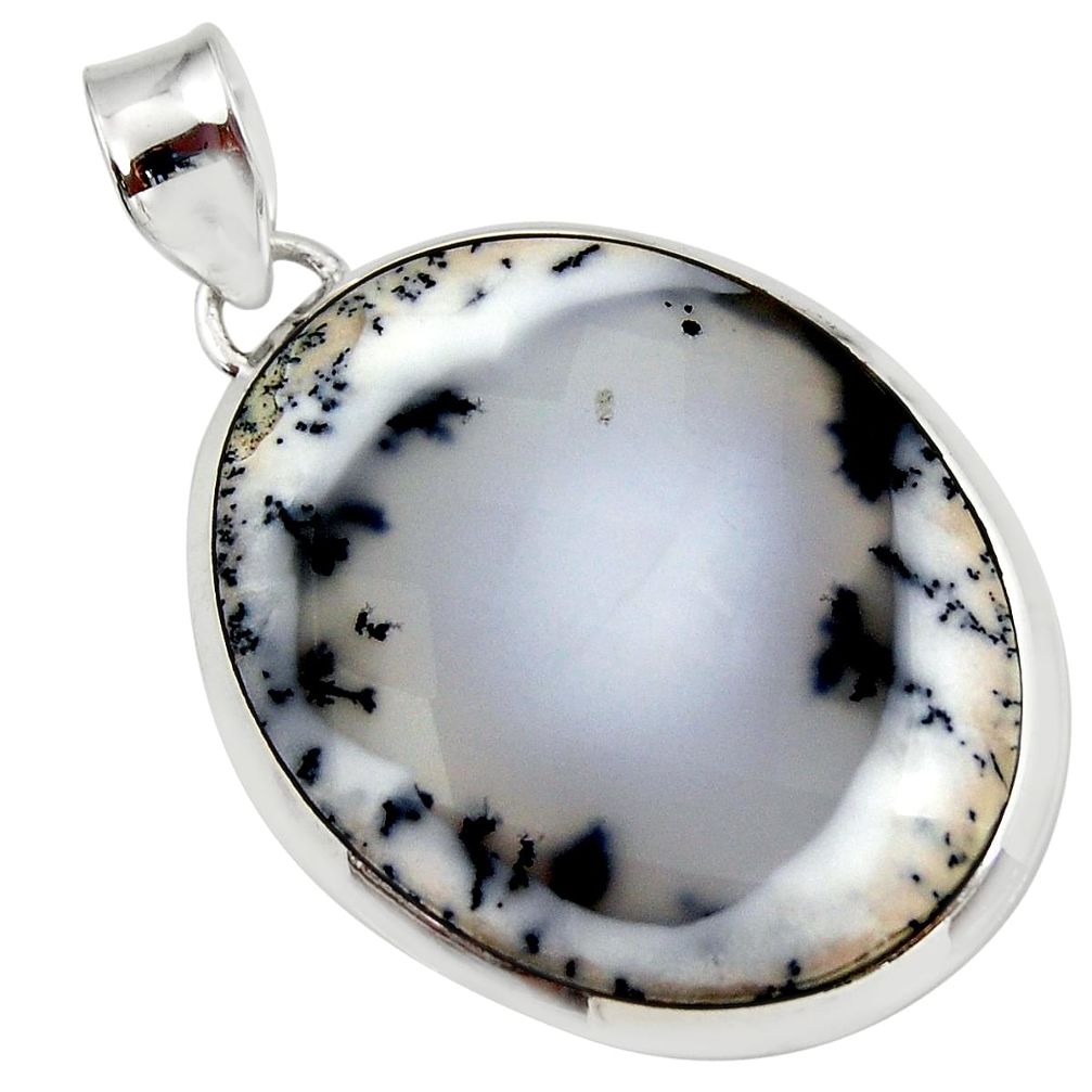 925 silver 24.89cts natural white dendrite opal (merlinite) oval pendant d42352