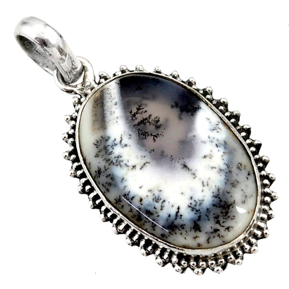 925 silver 18.68cts natural white dendrite opal (merlinite) oval pendant r27899