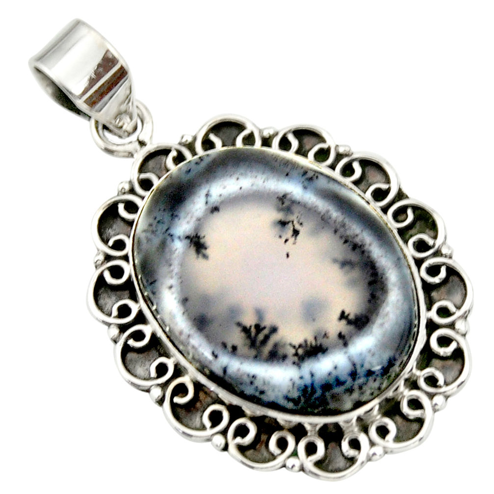 925 silver 19.48cts natural white dendrite opal (merlinite) oval pendant r32196