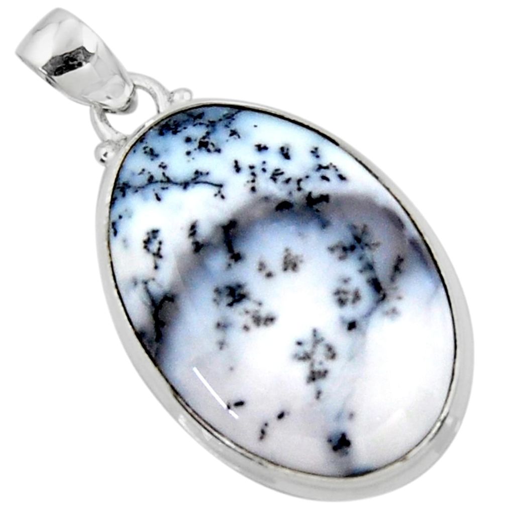925 silver 20.07cts natural white dendrite opal (merlinite) oval pendant r50353