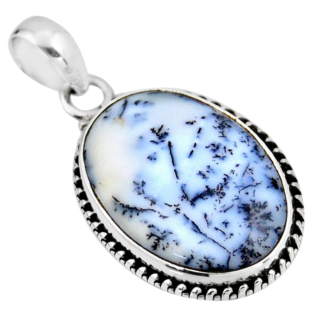 925 silver 14.05cts natural white dendrite opal (merlinite) oval pendant r53912