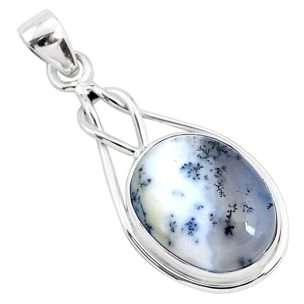 925 silver 13.15cts natural white dendrite opal (merlinite) oval pendant r94352